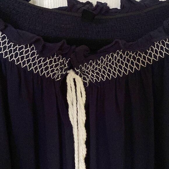 LAPIS Navy/White Boho Style Blouse, Size Small - Picture 7 of 9